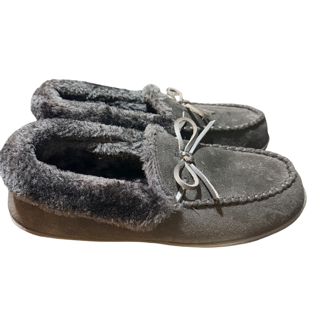 Sonoma Goods for Life Moccasin Slippers Womens XL 9-10 Black Faux Fur Cozy House